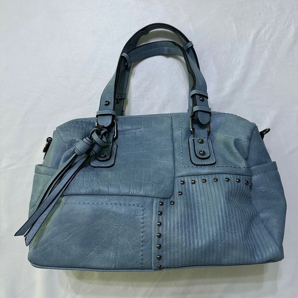 Dasein Satchel Bag Studded Croc Patchwork Handbag Crossbody Blue Office Boho Y2K
